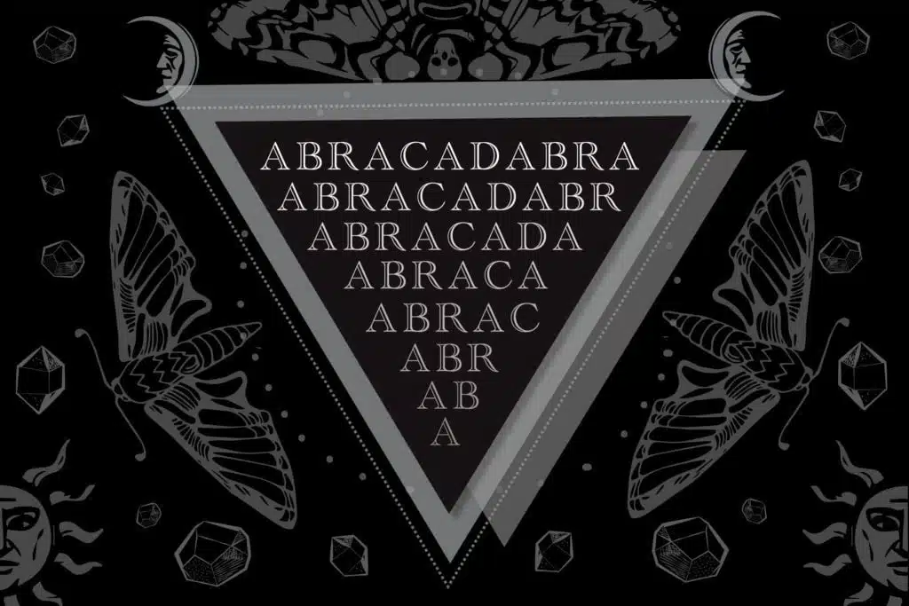 voorbeeld van hoe abracadabra in alle richtingen te lezen en schrijven